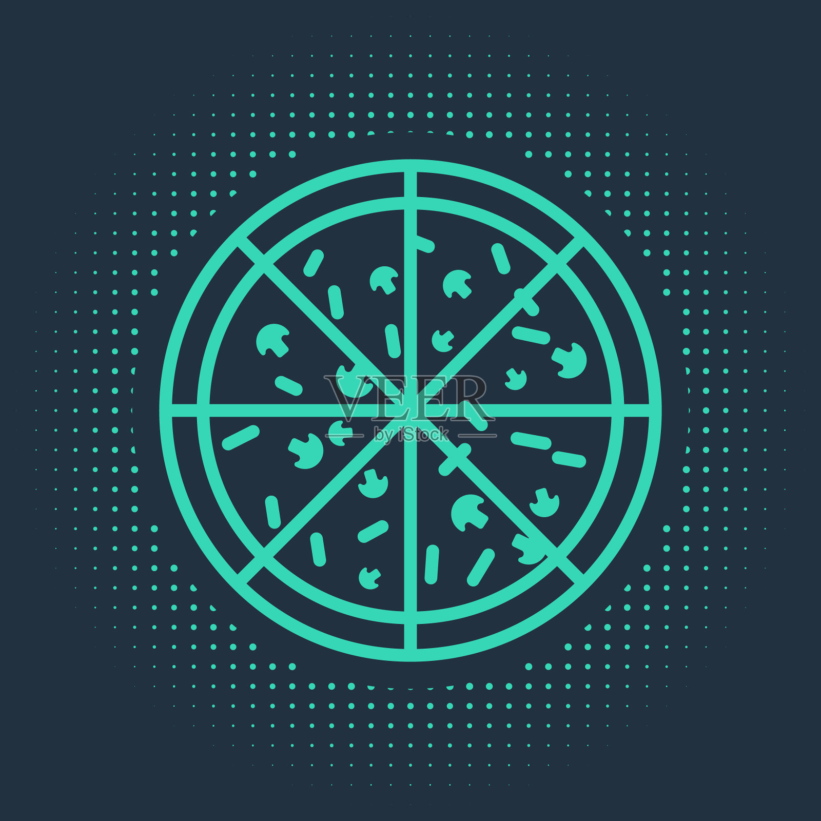 绿色披萨图标孤立在蓝色背景插画图片素材