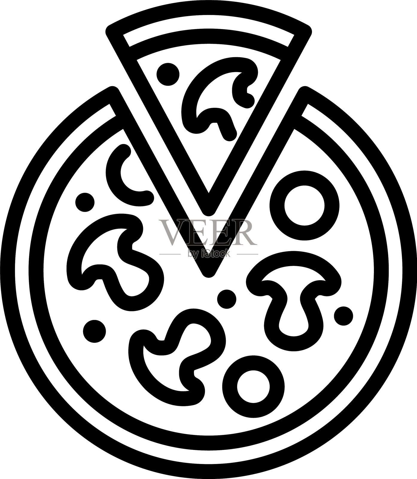 意大利披萨与蘑菇图标轮廓风格插画图片素材