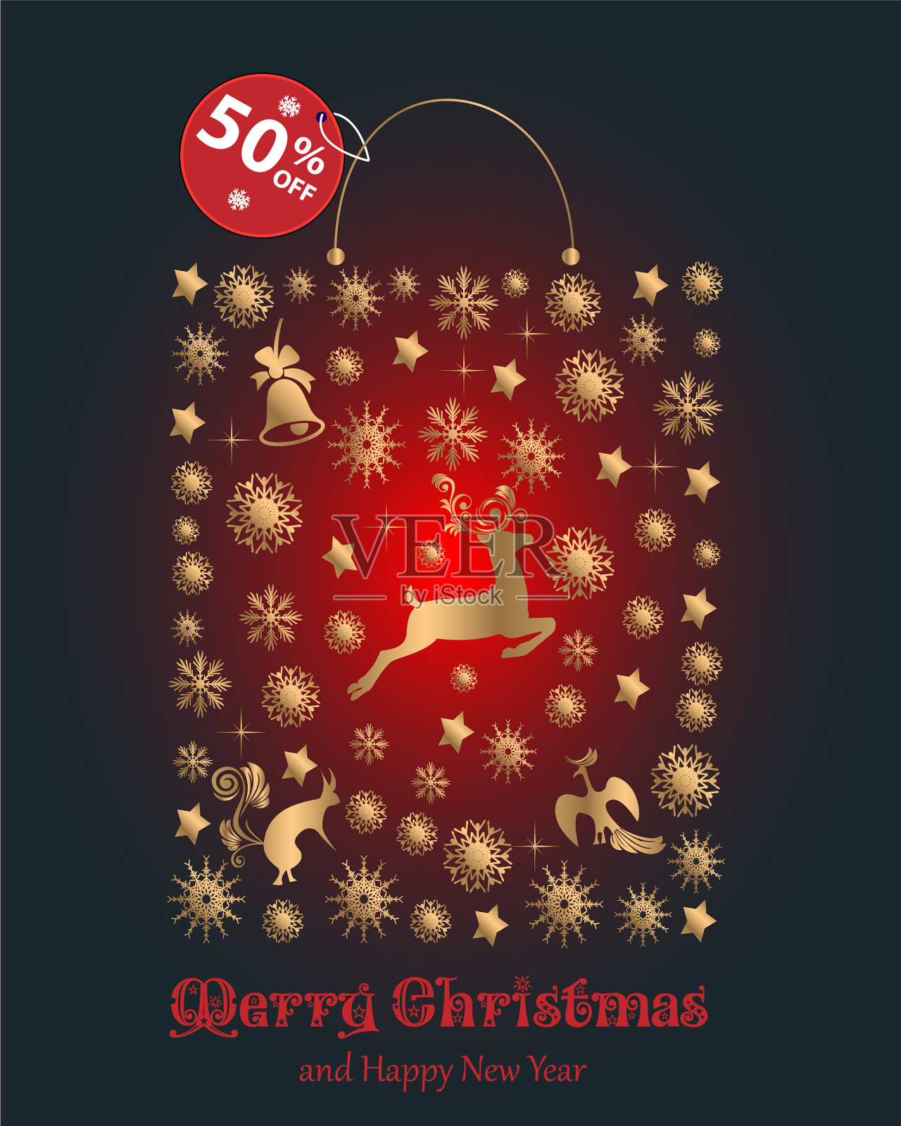 有雪花和动物的圣诞节插画图片素材