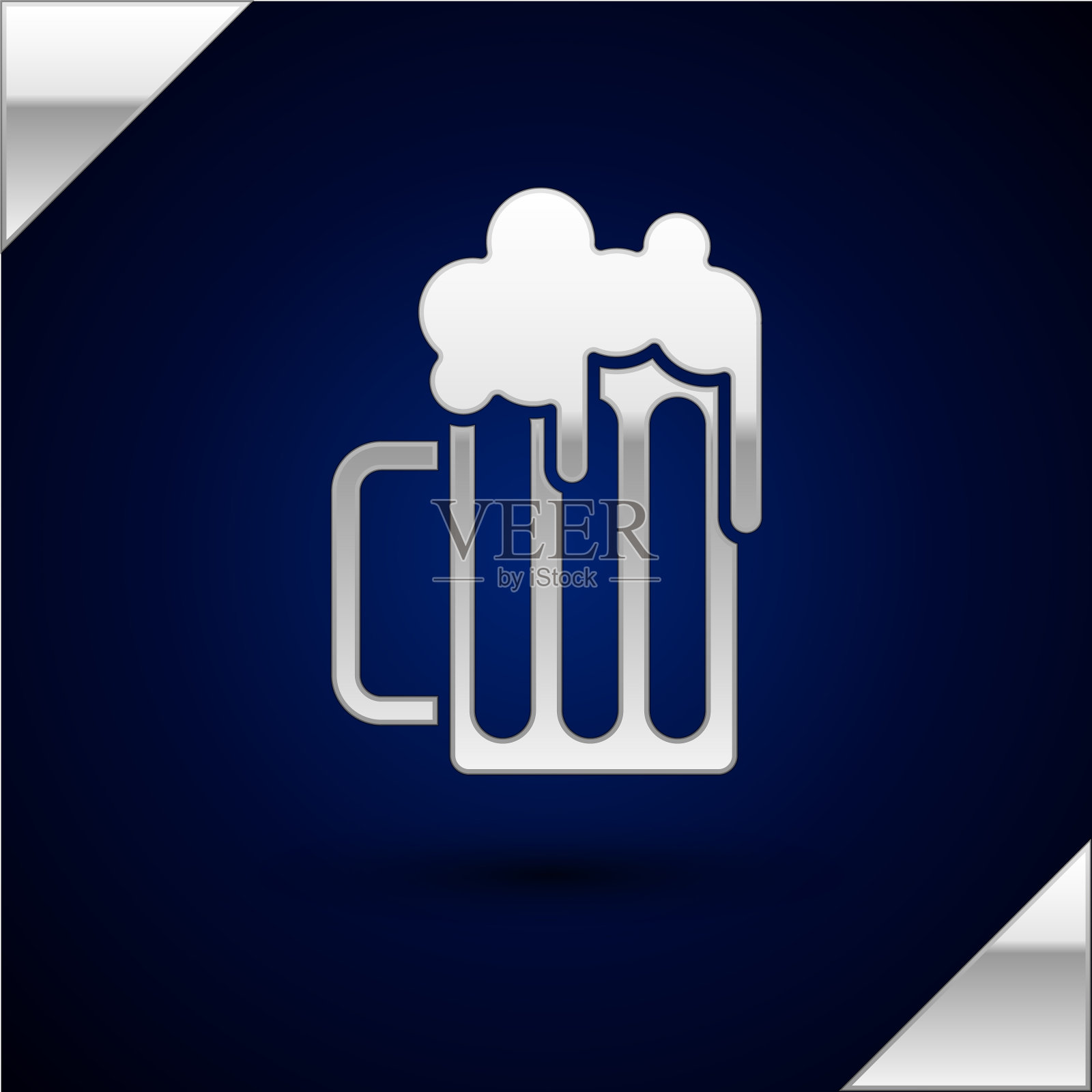 银色木制啤酒杯图标孤立在深蓝色图标素材
