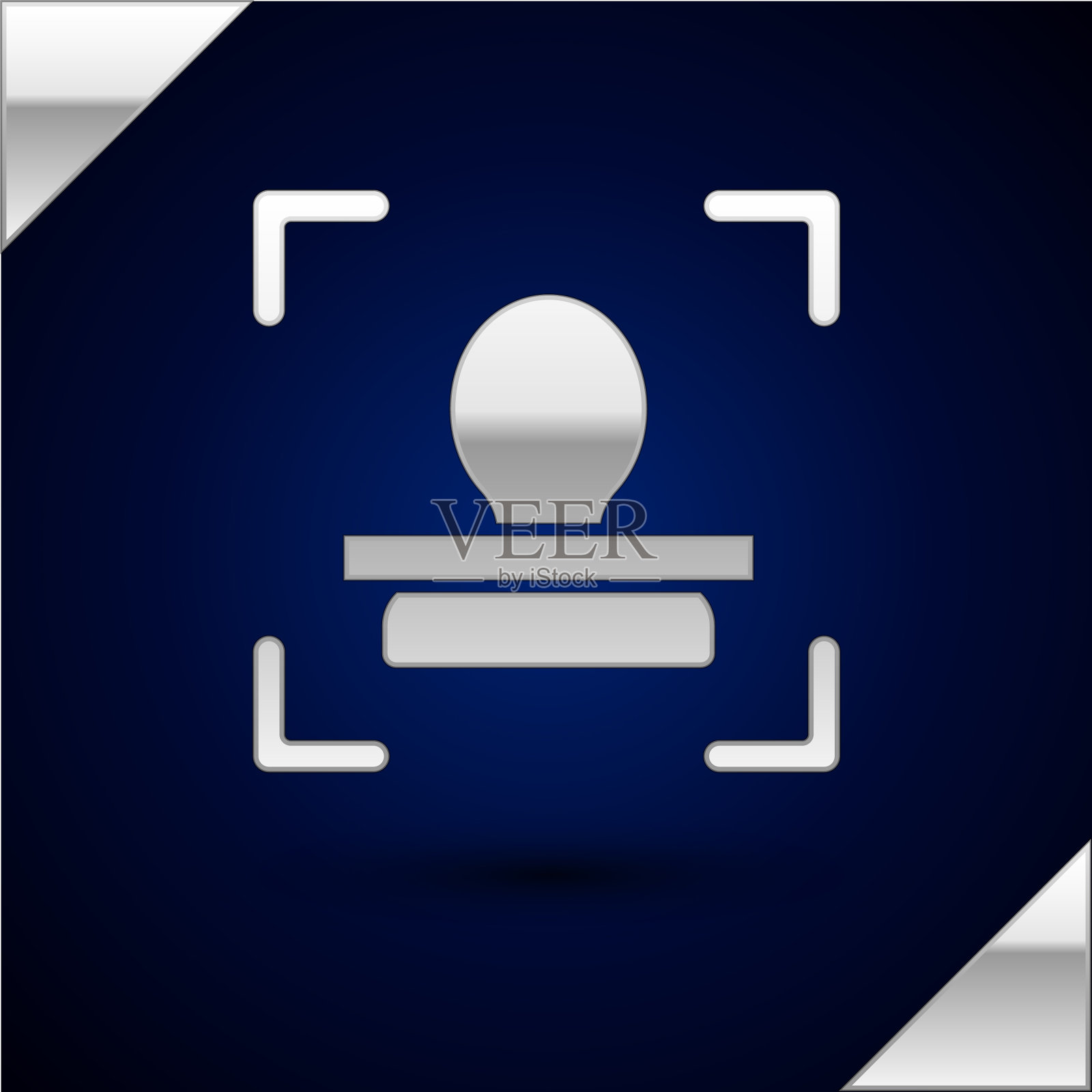 银色的人脸识别图标孤立在深蓝色插画图片素材