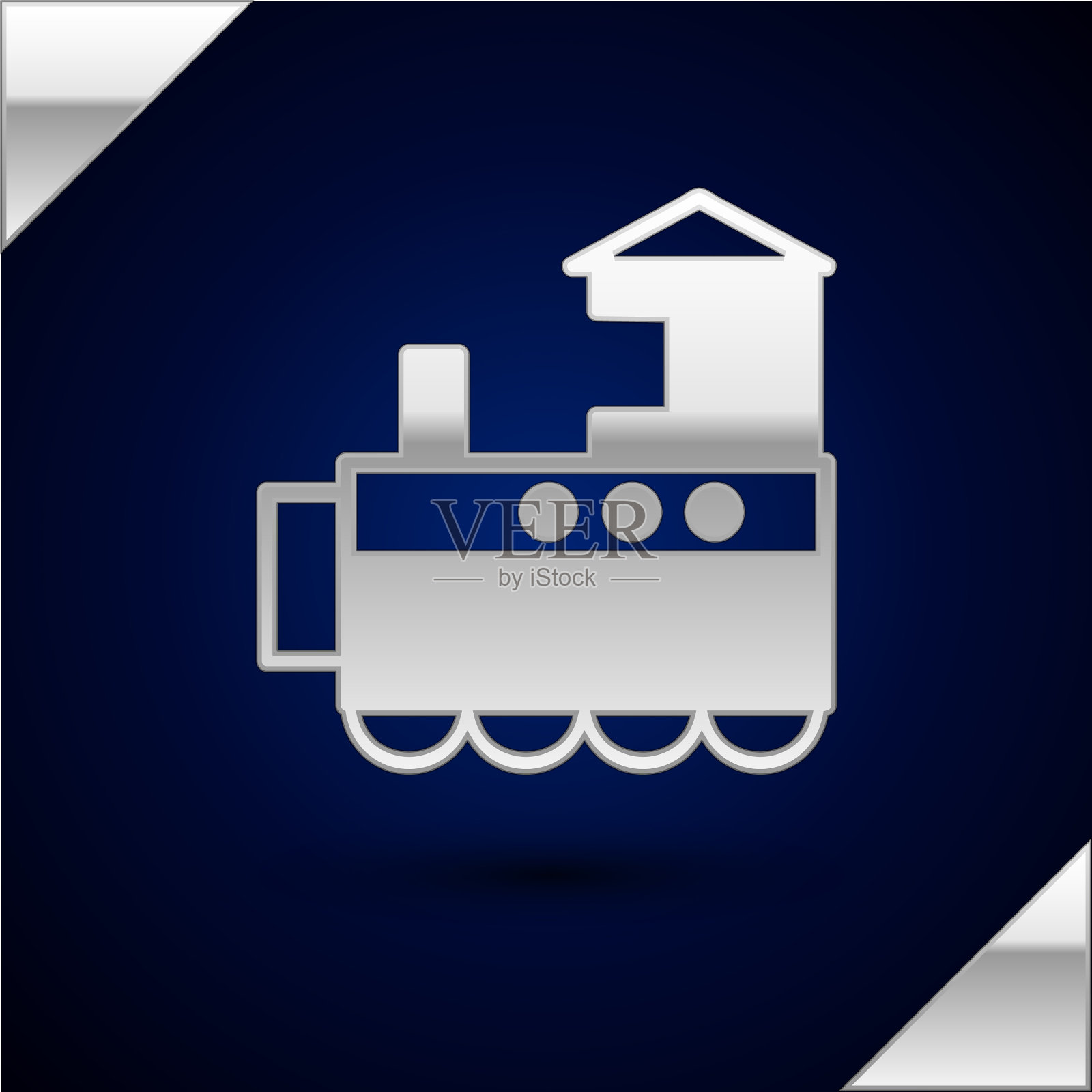 银色玩具火车图标孤立在深蓝色图标素材