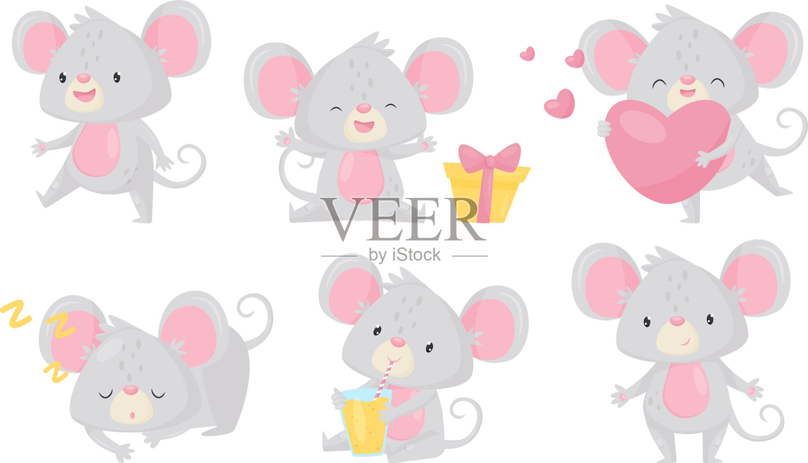 可爱的小老鼠卡通人物集合插画图片素材