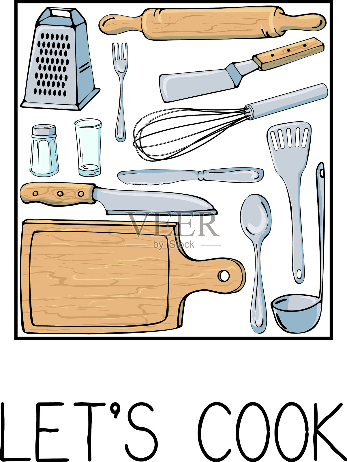 用厨房用具手绘插画图片素材