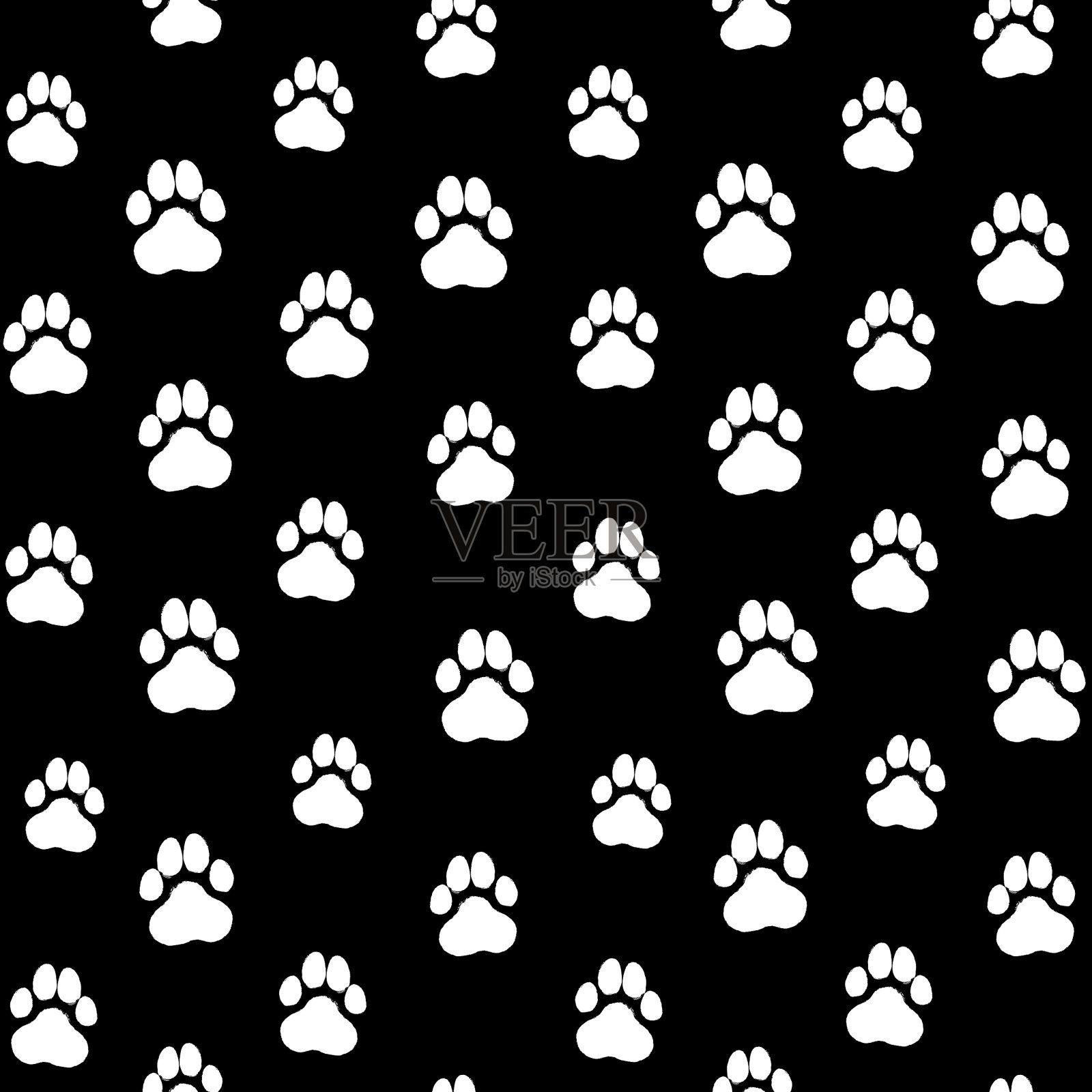 墨水手绘无缝图案与狗爪插画图片素材