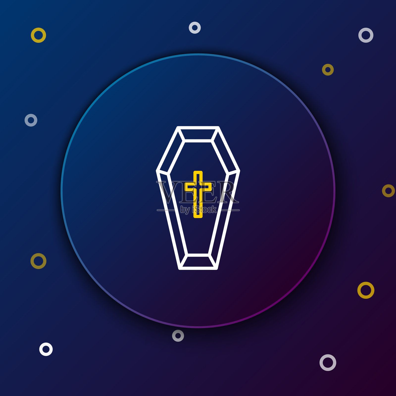 白色和黄色线棺材与基督教十字架插画图片素材