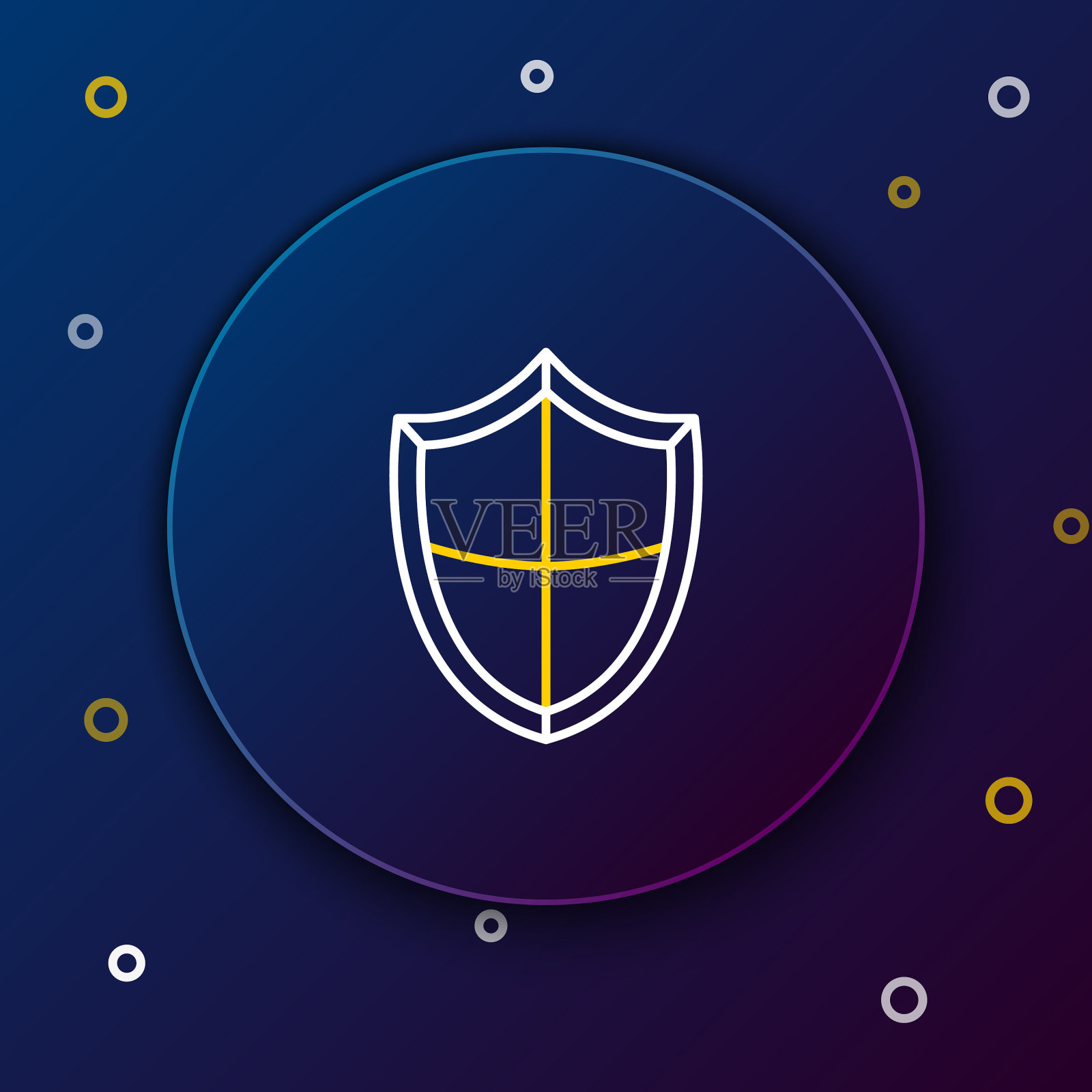 白色和黄色线屏蔽图标隔离在蓝色插画图片素材