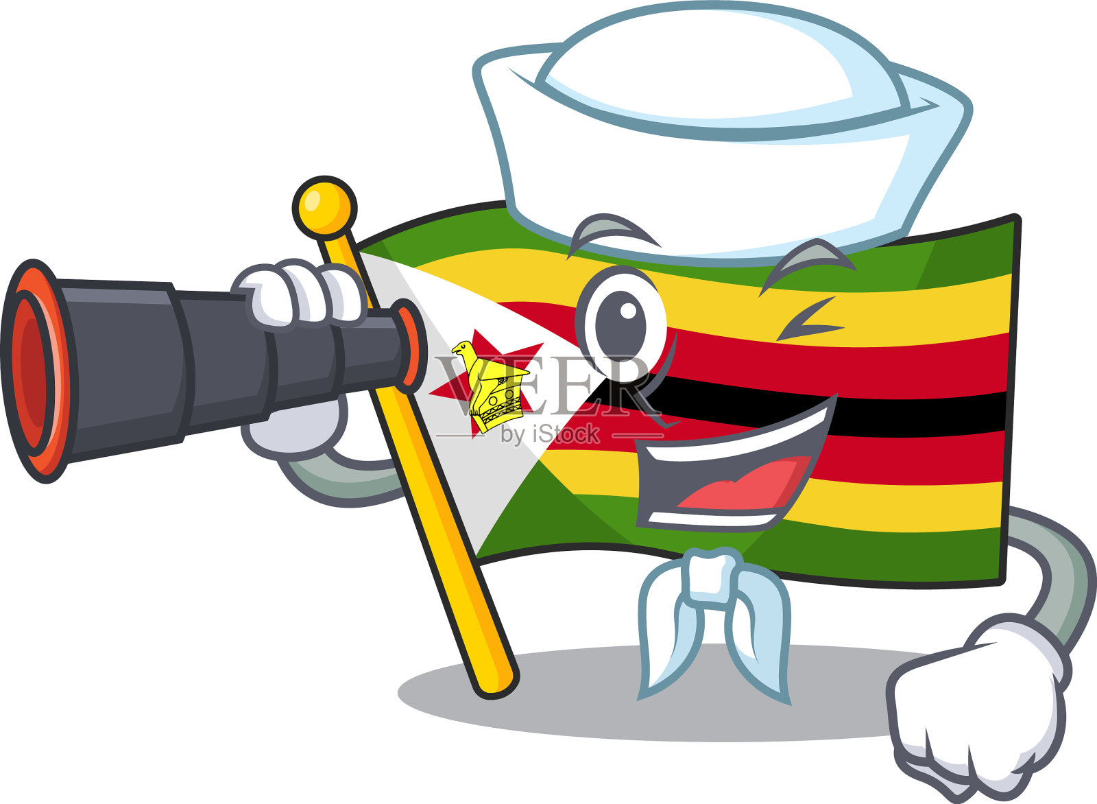 微笑快乐的水手与双筒国旗津巴布韦插画图片素材