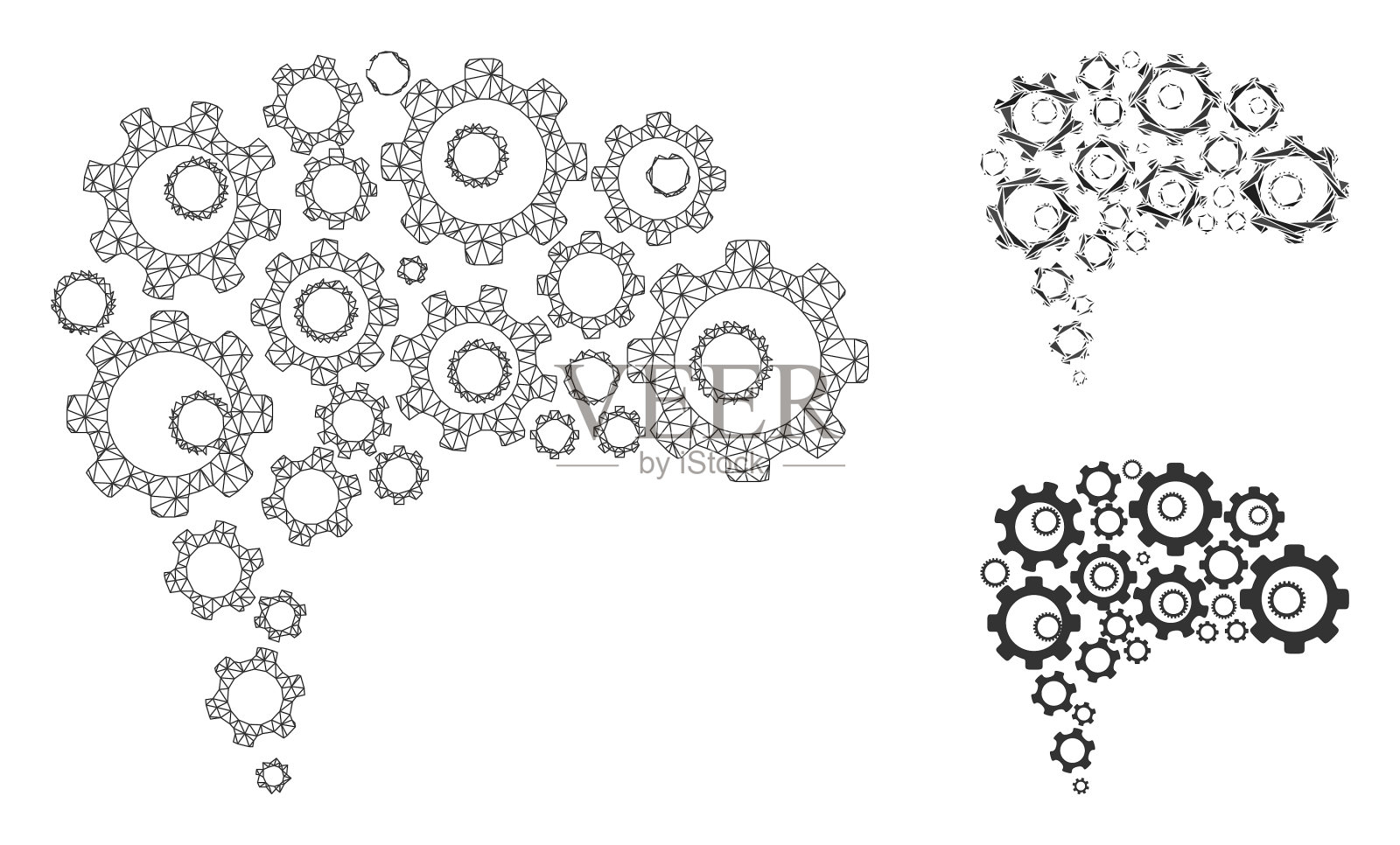 齿轮脑网格网络模型和三角形插画图片素材