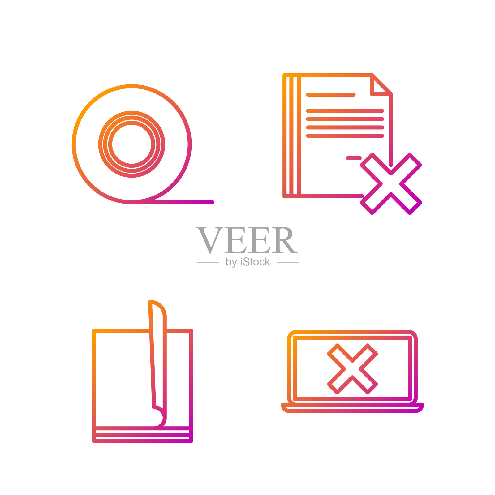 设置线笔记本电脑和十字标记屏幕文件图标素材