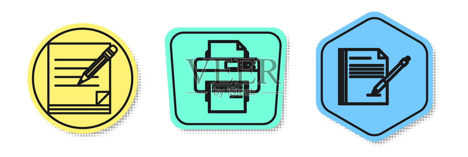 设置行空白笔记本和铅笔与橡皮擦图标素材