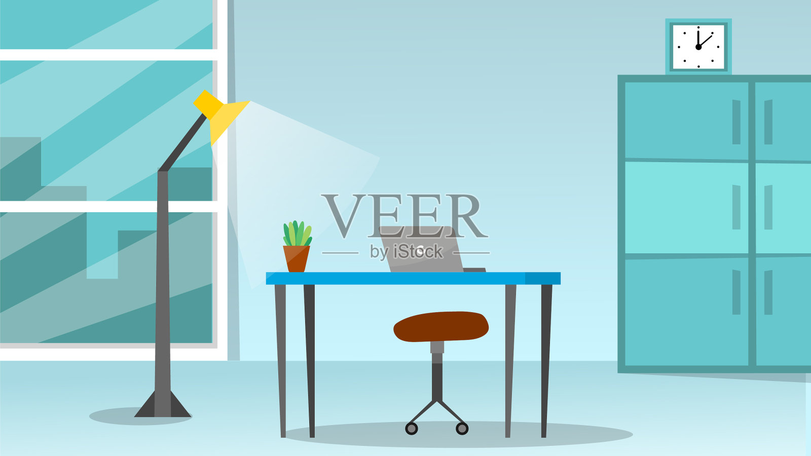 空的办公空间内部家具和插画图片素材