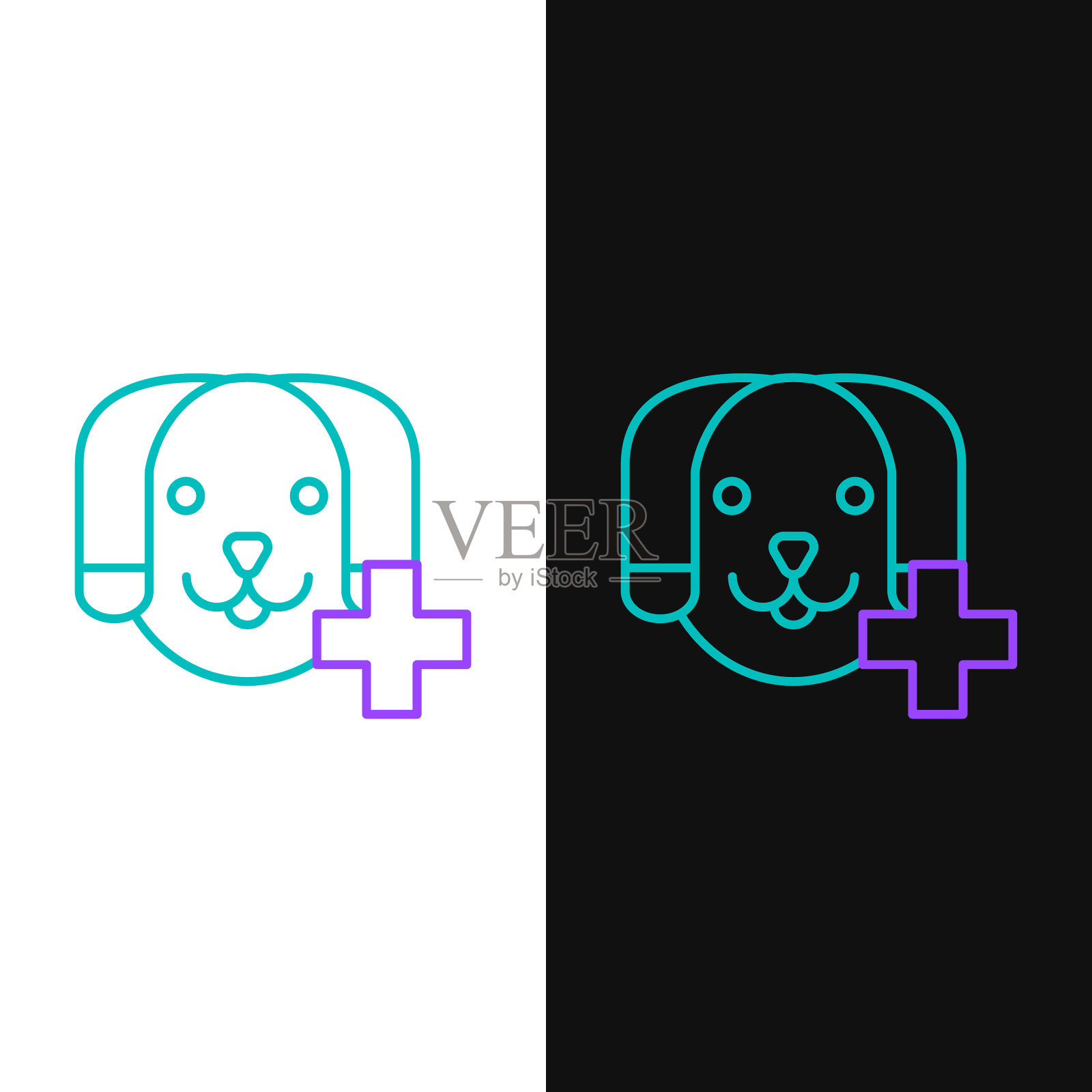 绿色和紫色线象征兽医诊所插画图片素材