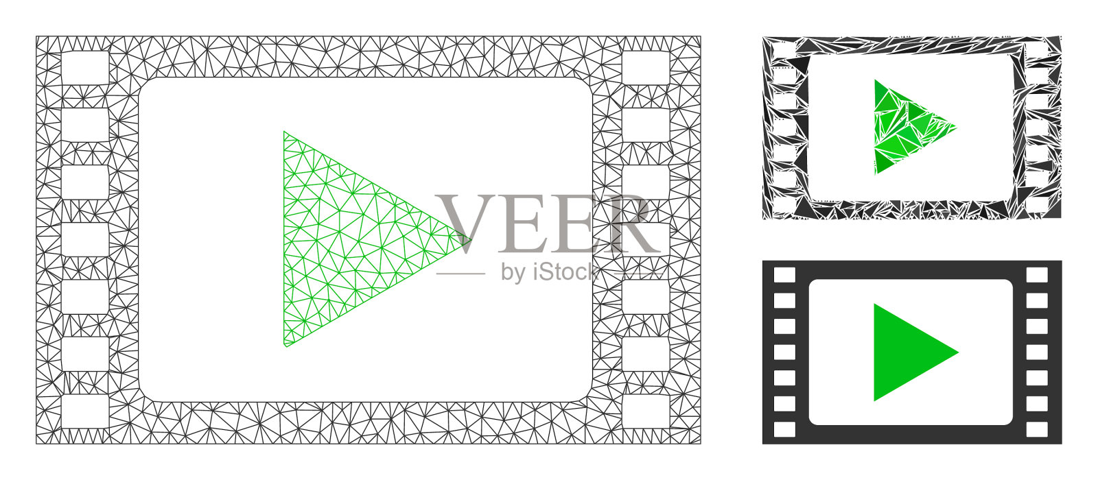 播放电影网格2d模型和三角形插画图片素材