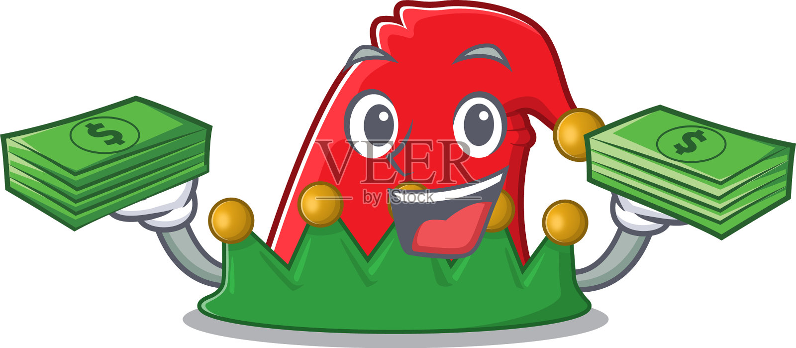 自信的笑脸精灵帽子人物与钱袋设计元素图片