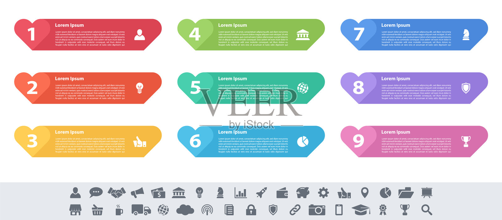 信息图设计的商业概念有9个步骤图标素材