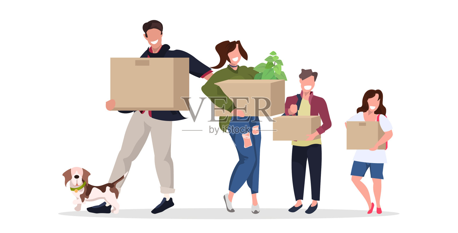 一家人扛着纸箱，快乐的父母和设计元素图片