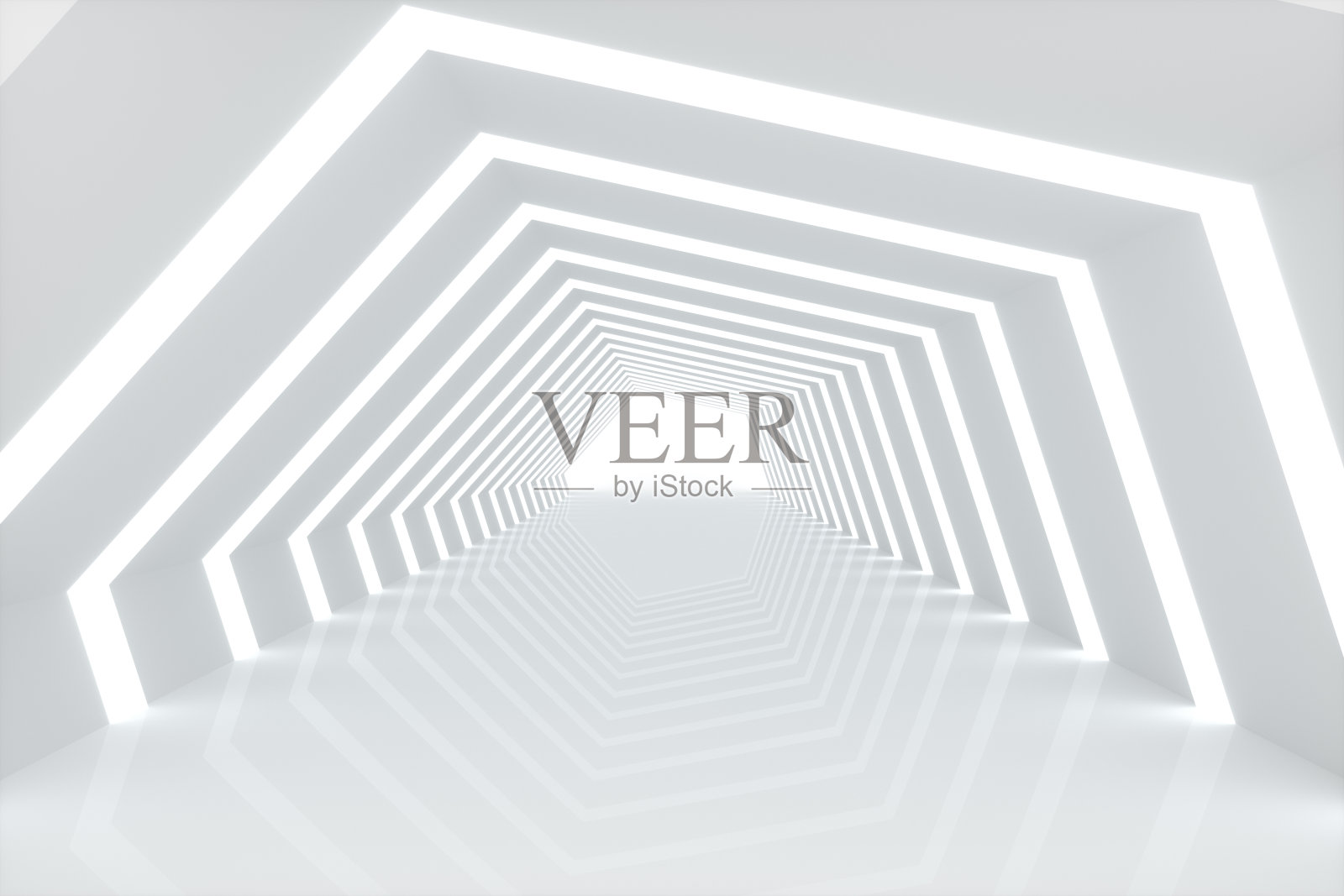 3D白色空房间内部，隧道，走廊照片摄影图片