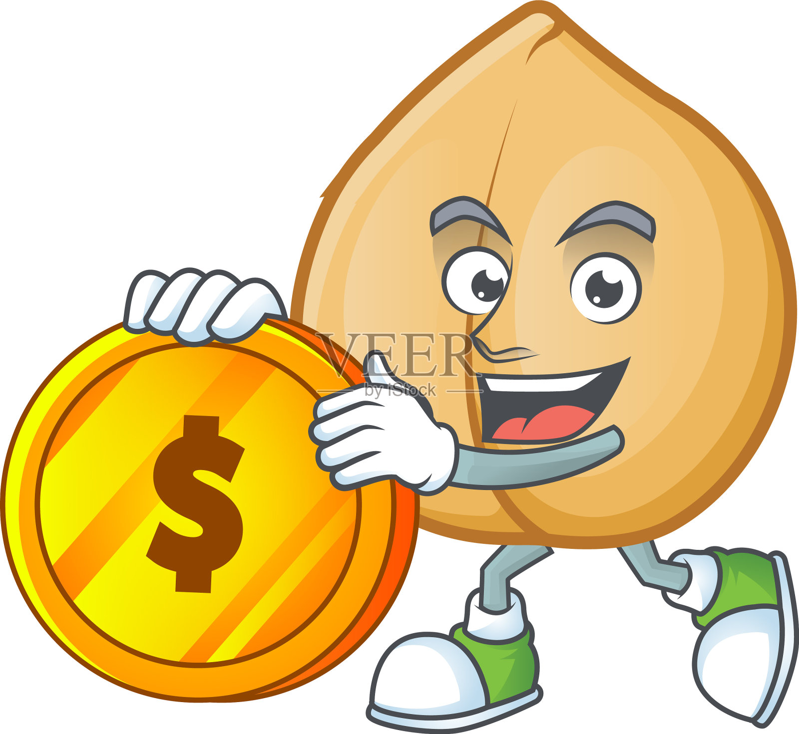 快乐鹰嘴豆卡通人物与金币设计元素图片
