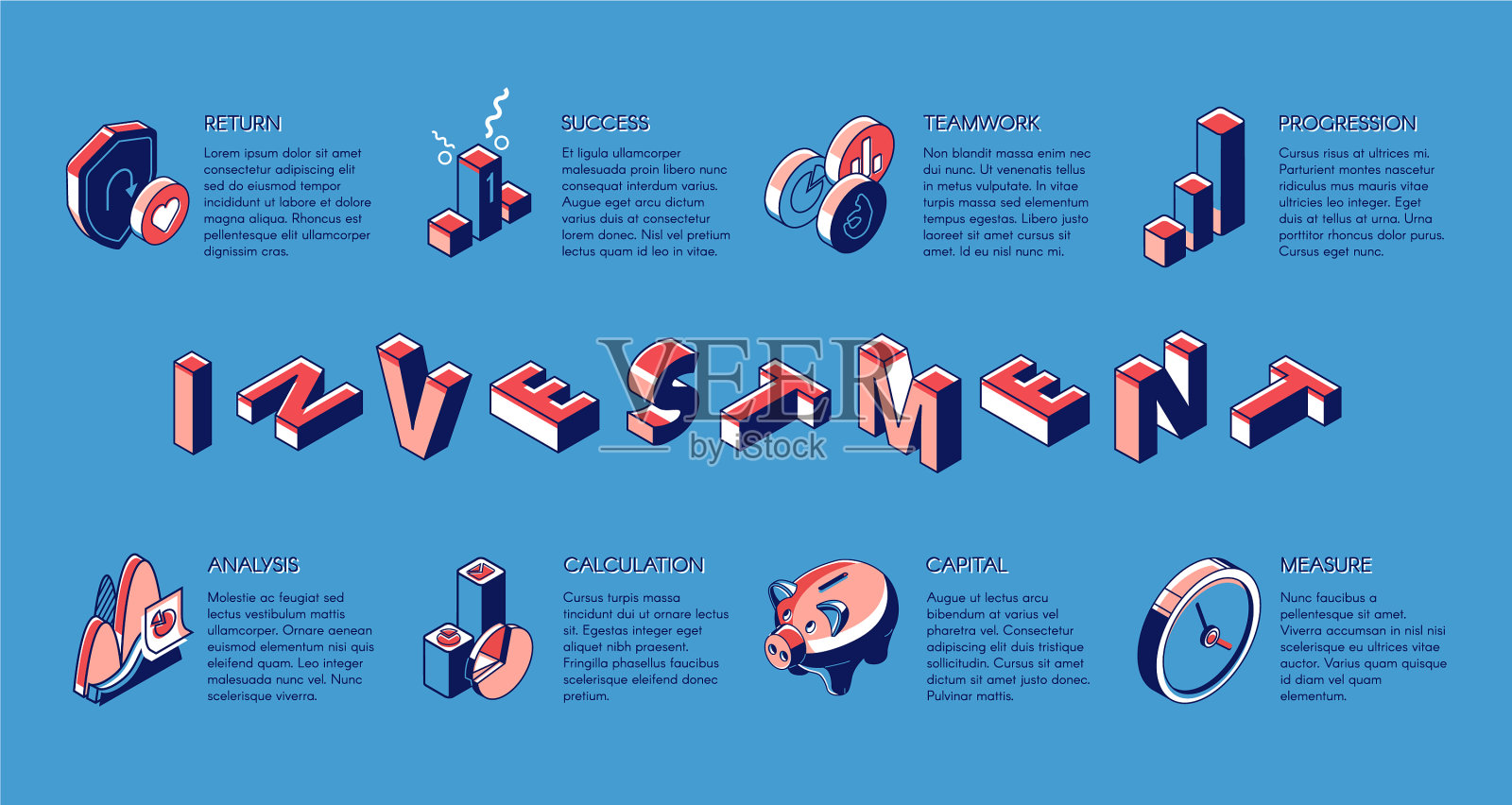 投资等距旗帜投资基金服务插画图片素材