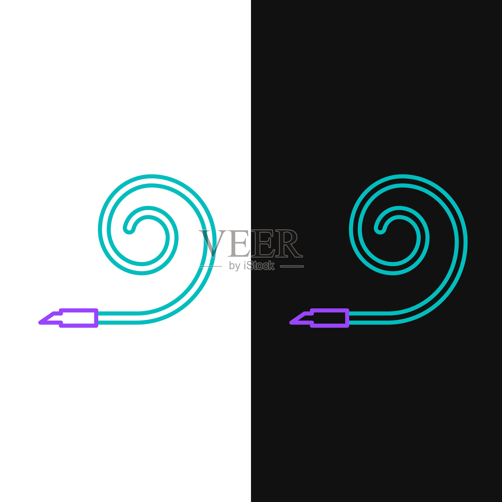 绿色和紫色线生日派对喇叭图标插画图片素材