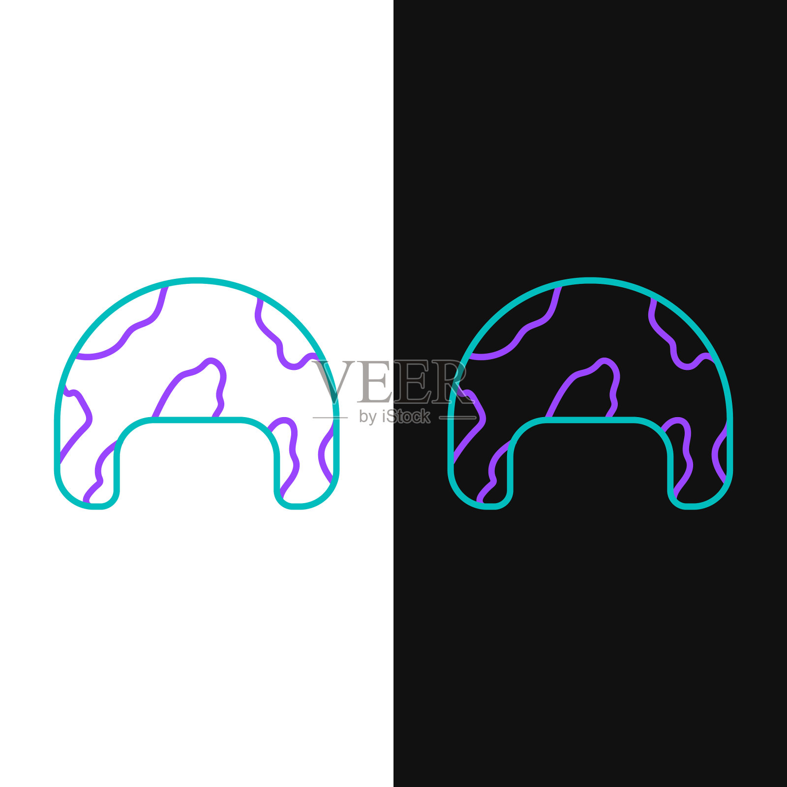 绿色和紫色线军用头盔图标插画图片素材