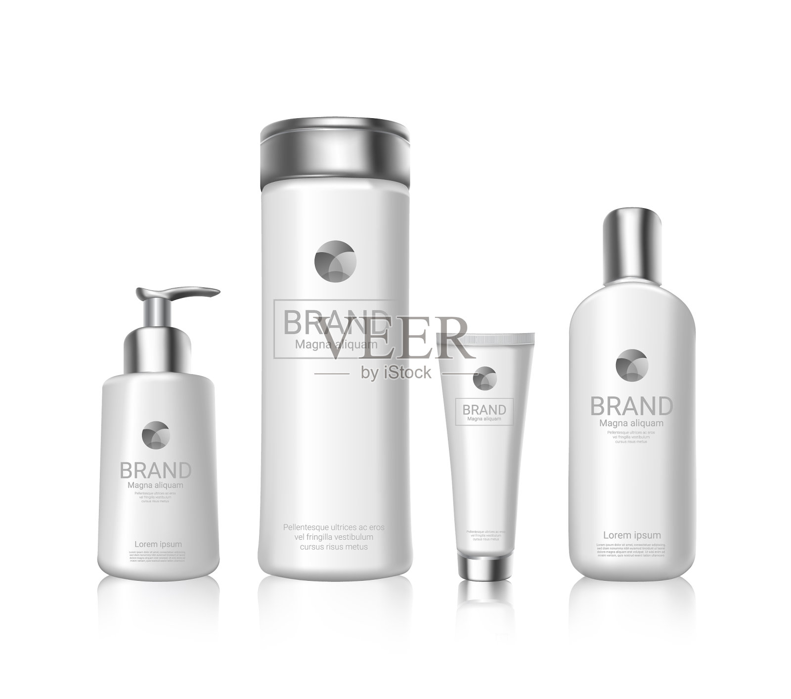 白色化妆品瓶子与品牌标志包装插画图片素材