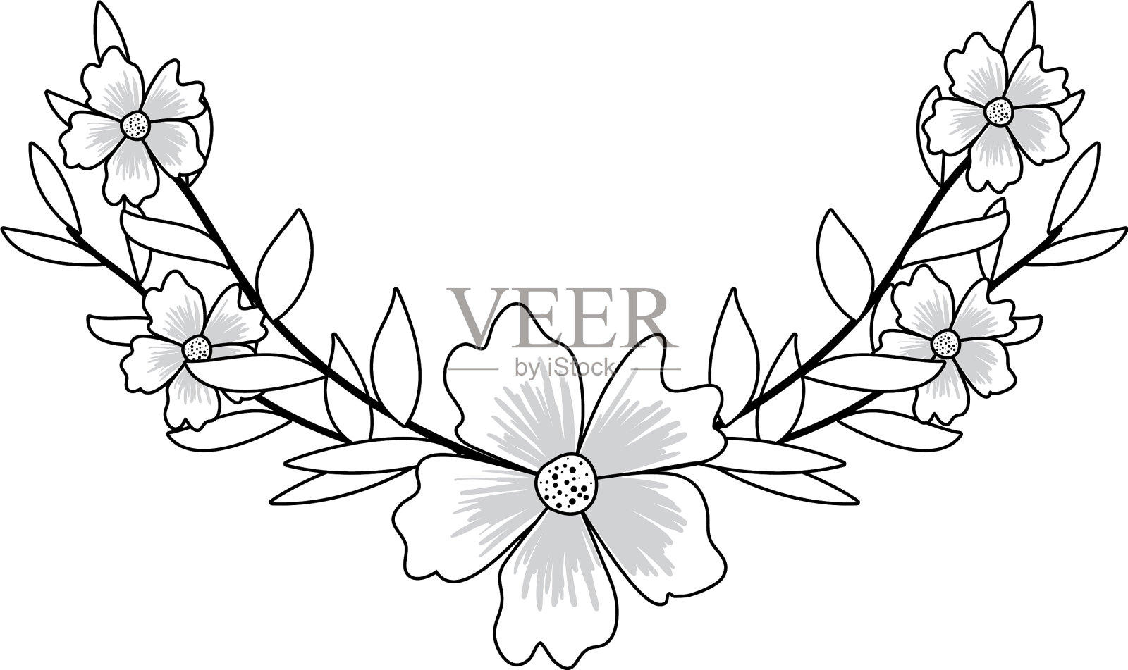 孤立花与叶花环设计插画图片素材