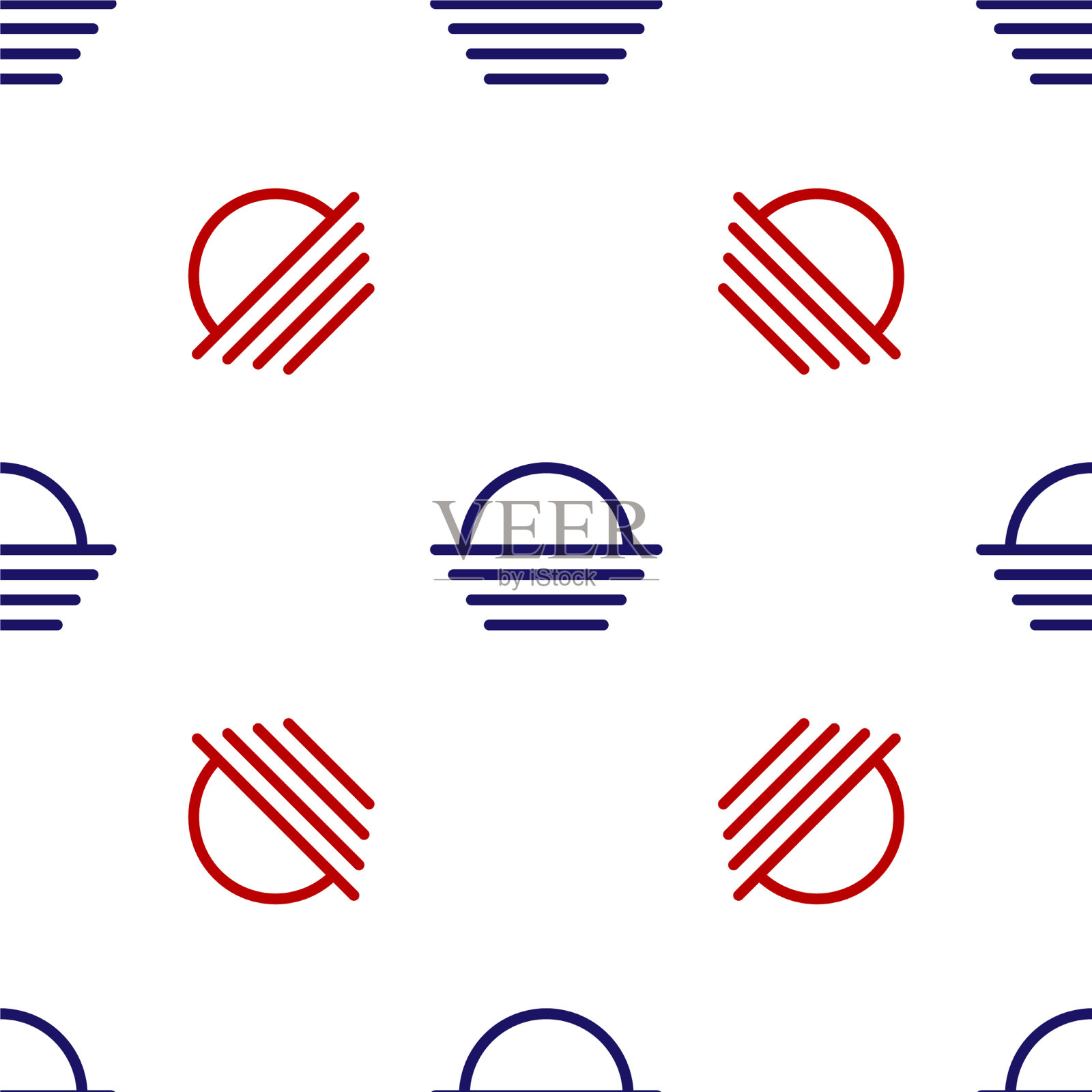 蓝色和红色日落图标隔离无缝模式图标素材