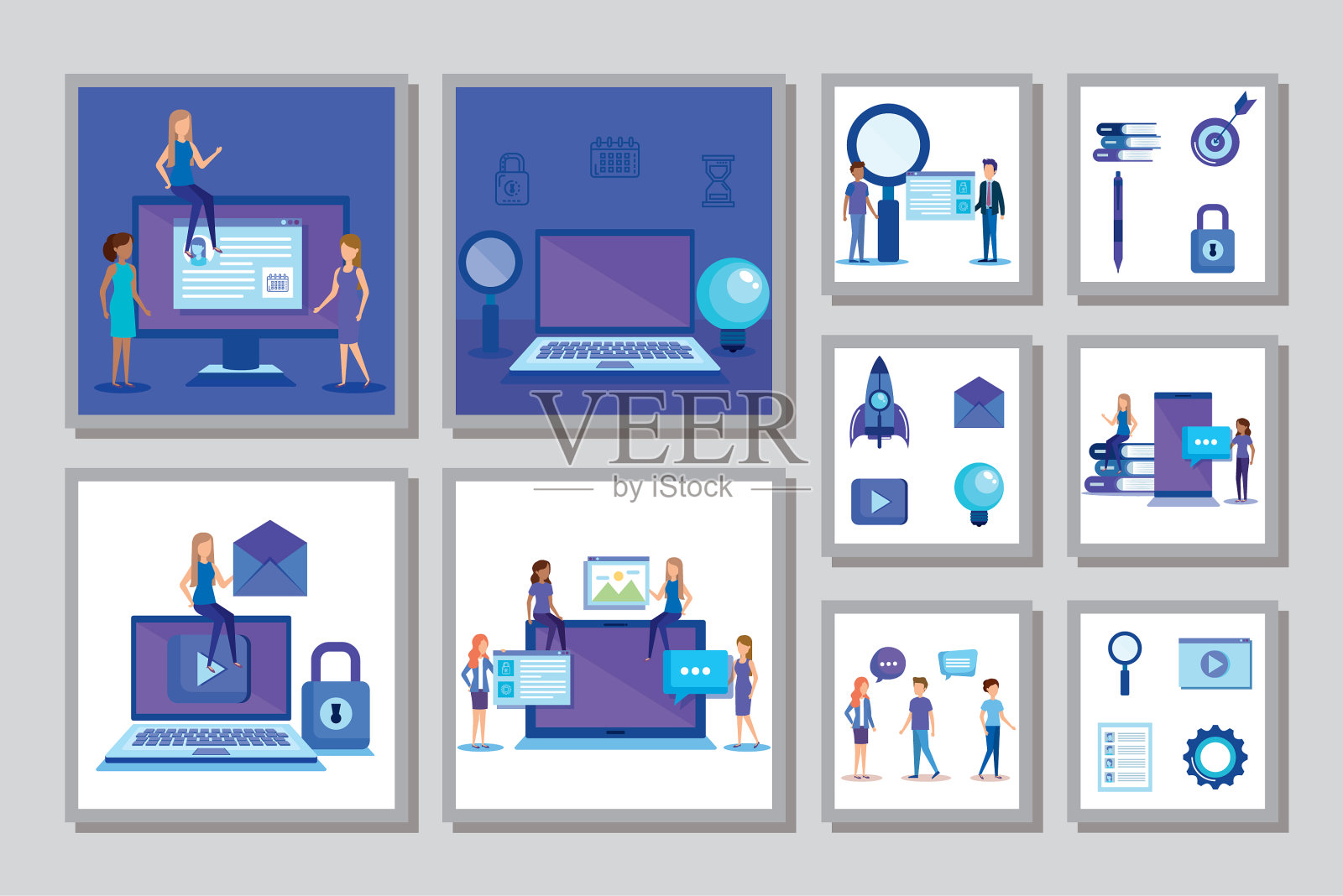 捆绑商务人士场景和图标插画图片素材