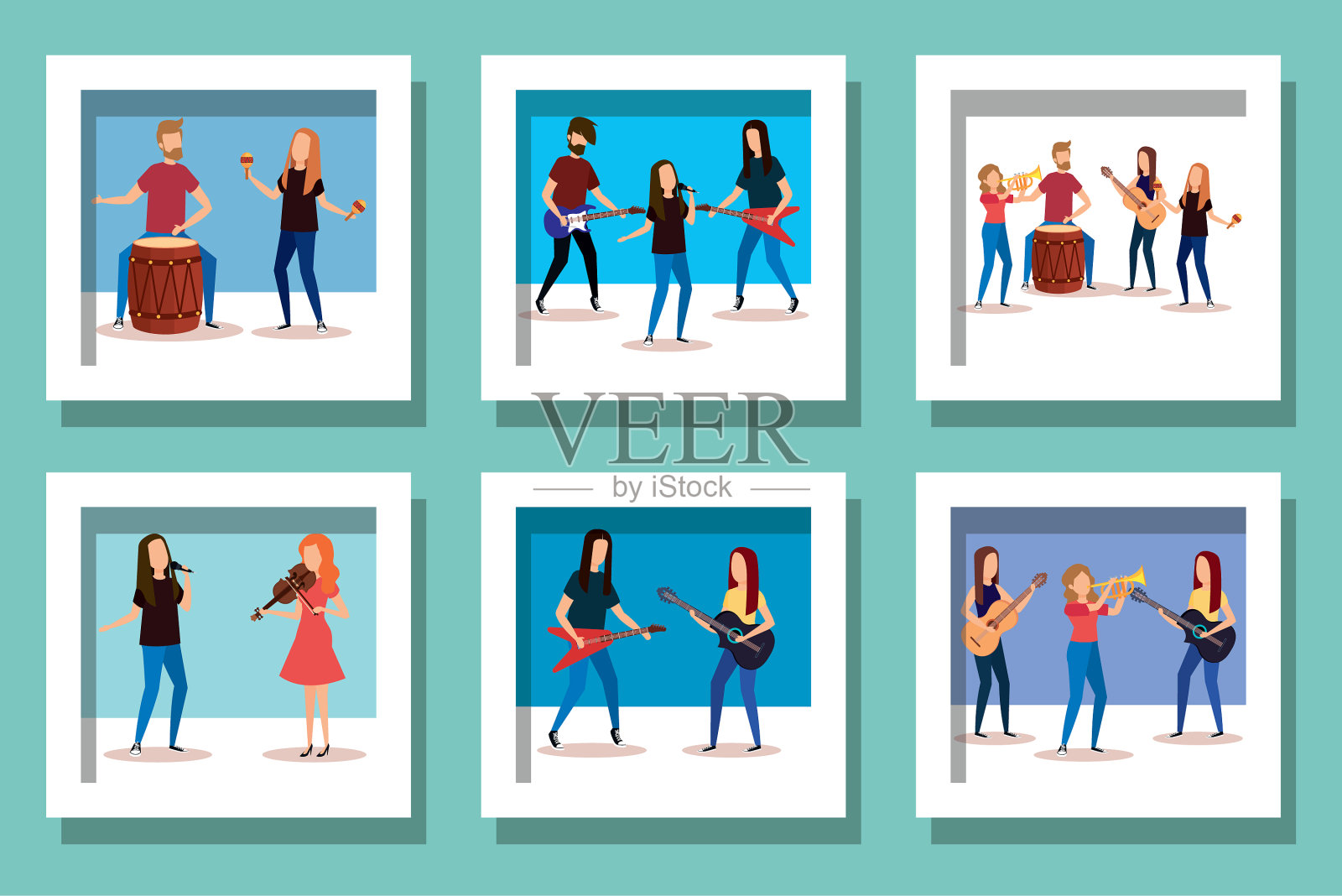 将人们与乐器捆绑在一起插画图片素材