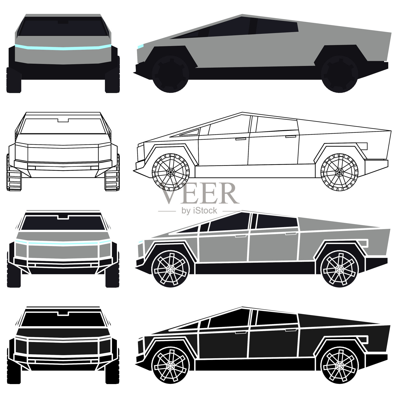 赛博卡车电动汽车项目着色插画图片素材