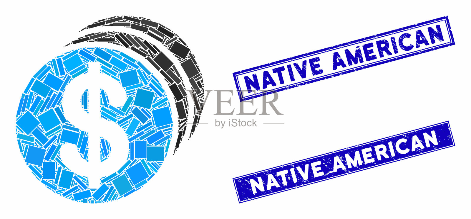 美元硬币马赛克和窘迫矩形本机插画图片素材