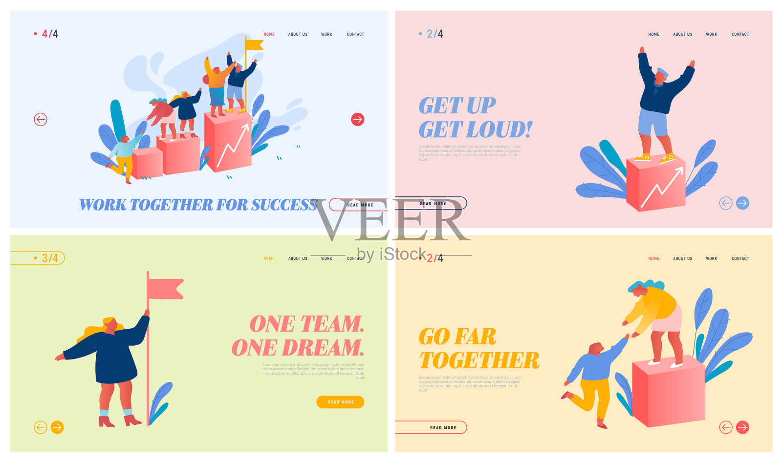 团队工作挑战伙伴关系和领导能力插画图片素材