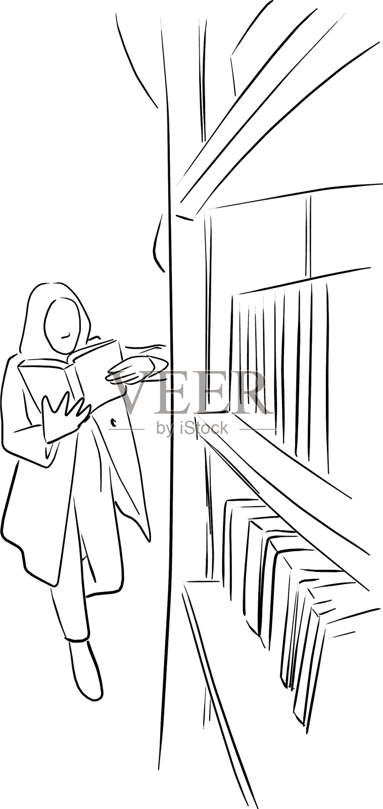 站着的女人在图书馆看书设计元素图片