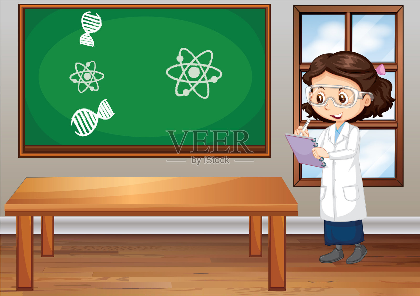 科学学生写笔记的课堂场景插画图片素材