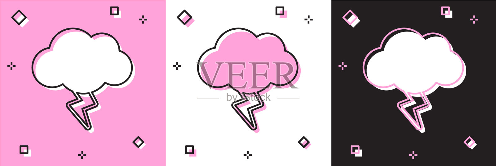 设置风暴图标隔离在粉红色和白色黑色插画图片素材