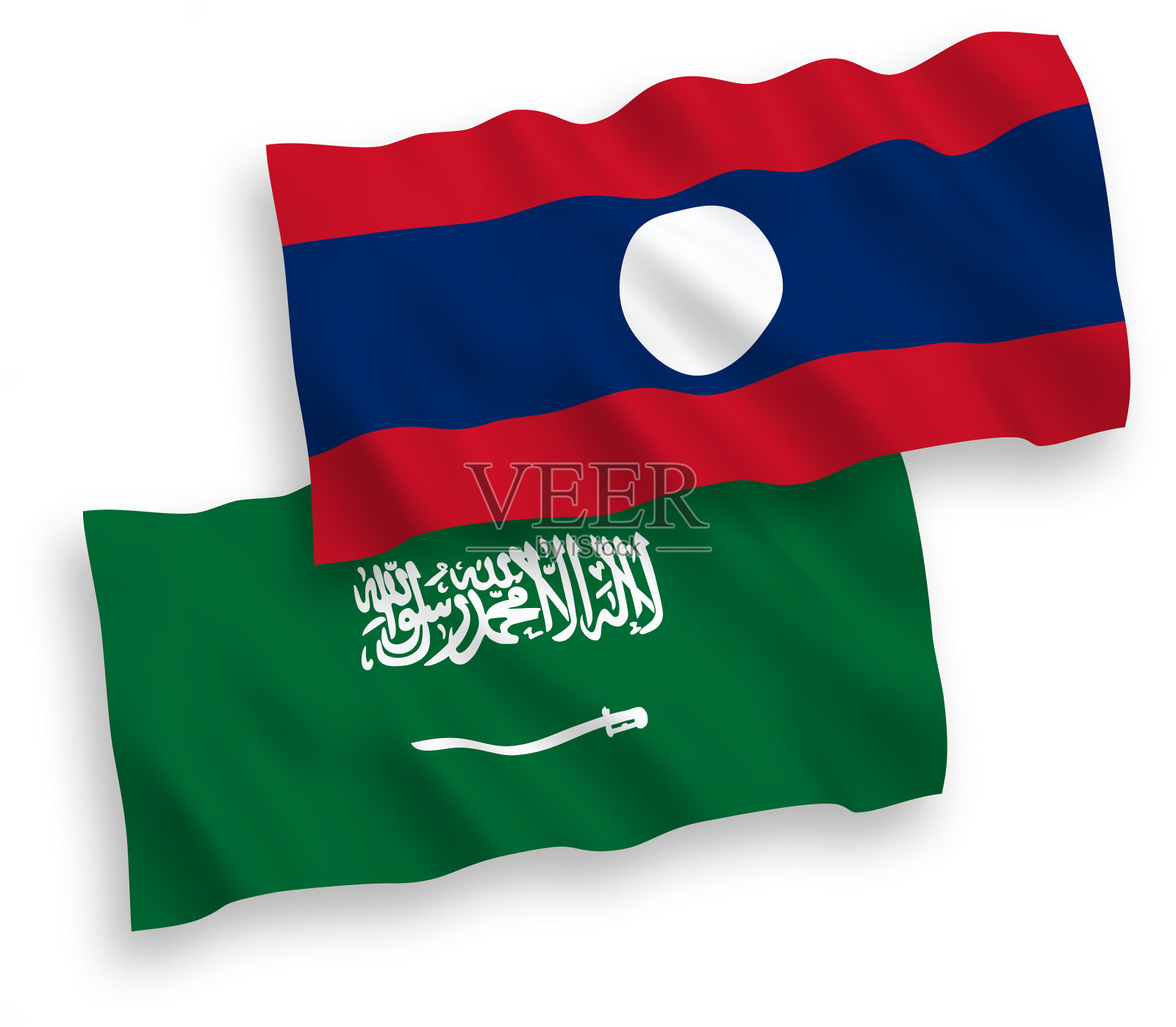 沙特阿拉伯和老挝的国旗上有白色设计元素图片