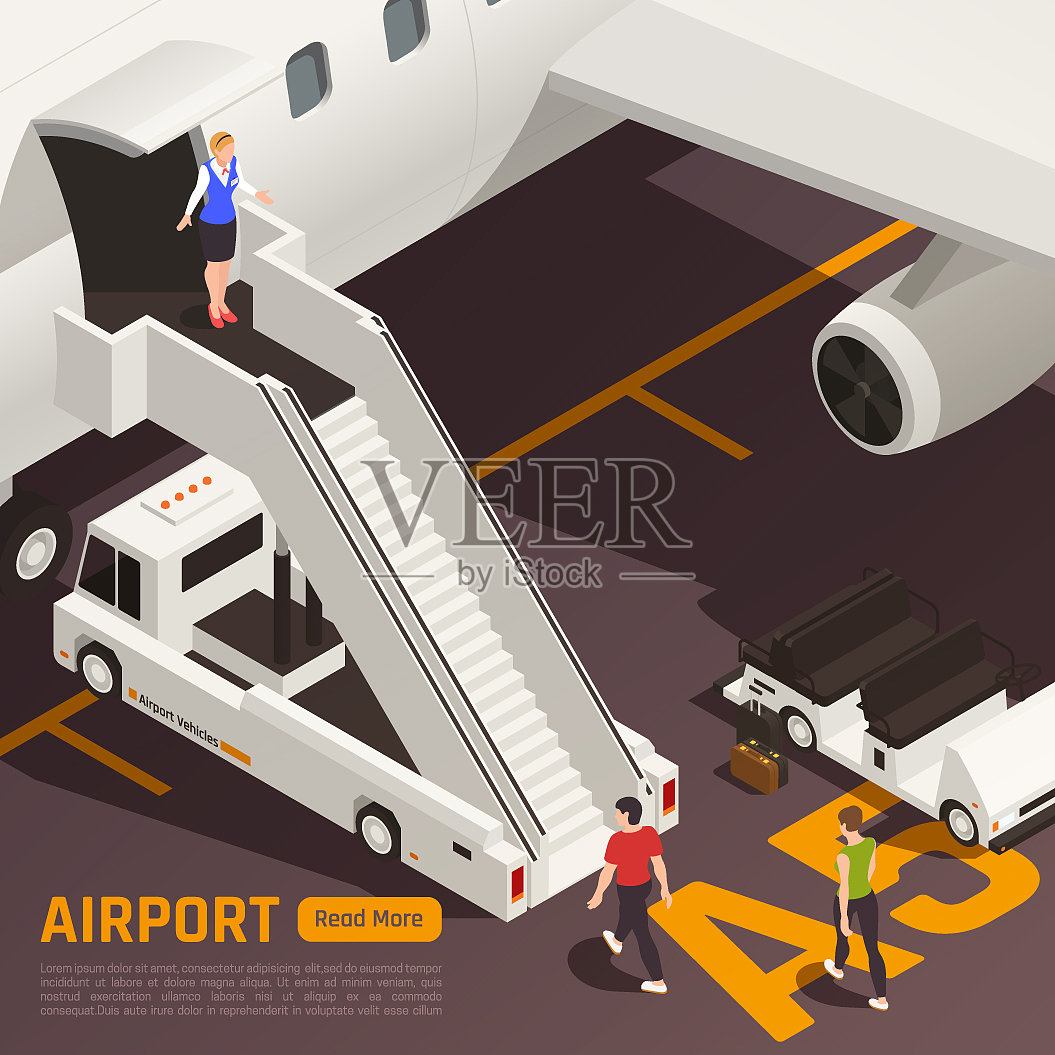 空中楼梯车机场背景插画图片素材