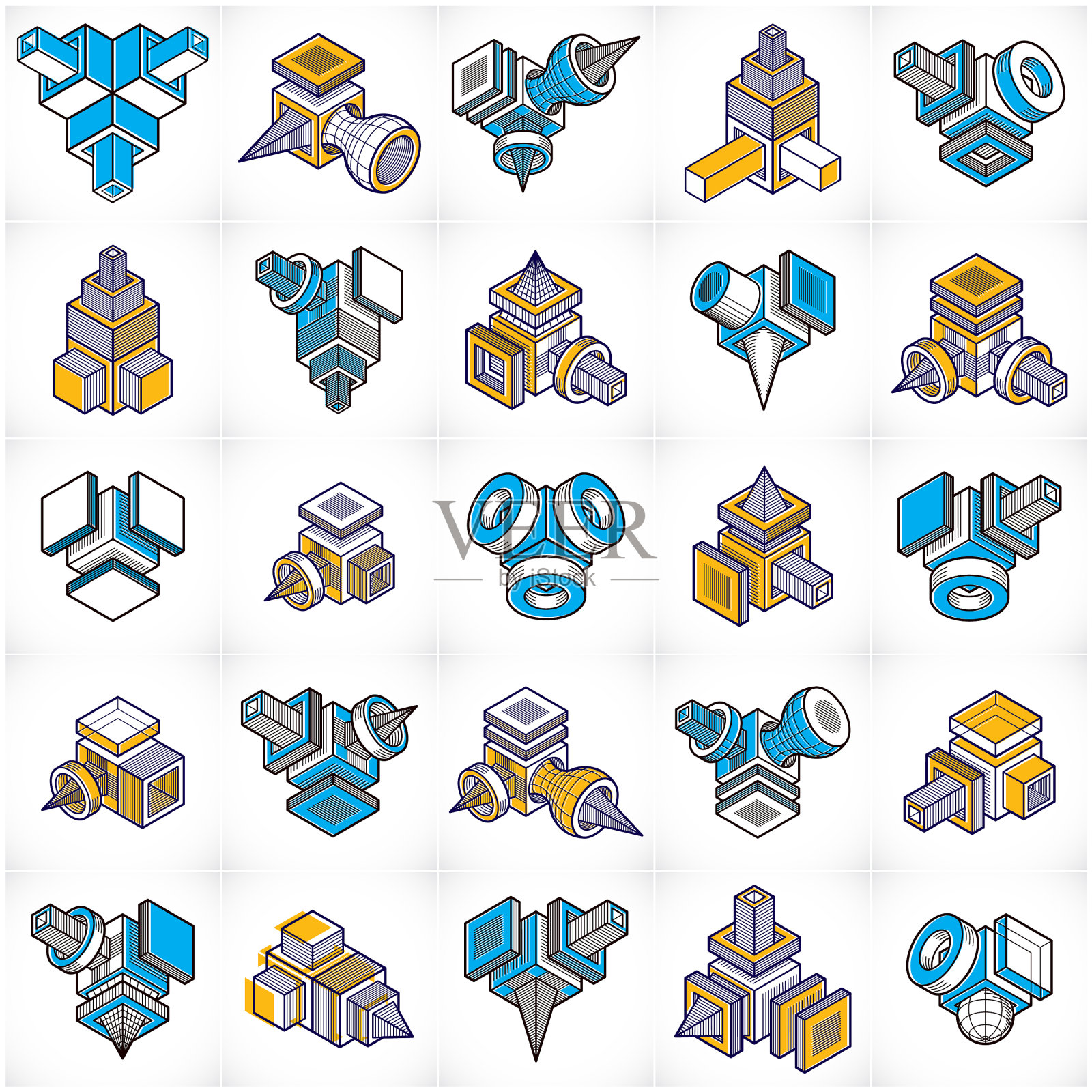 等距抽象图形集插画图片素材