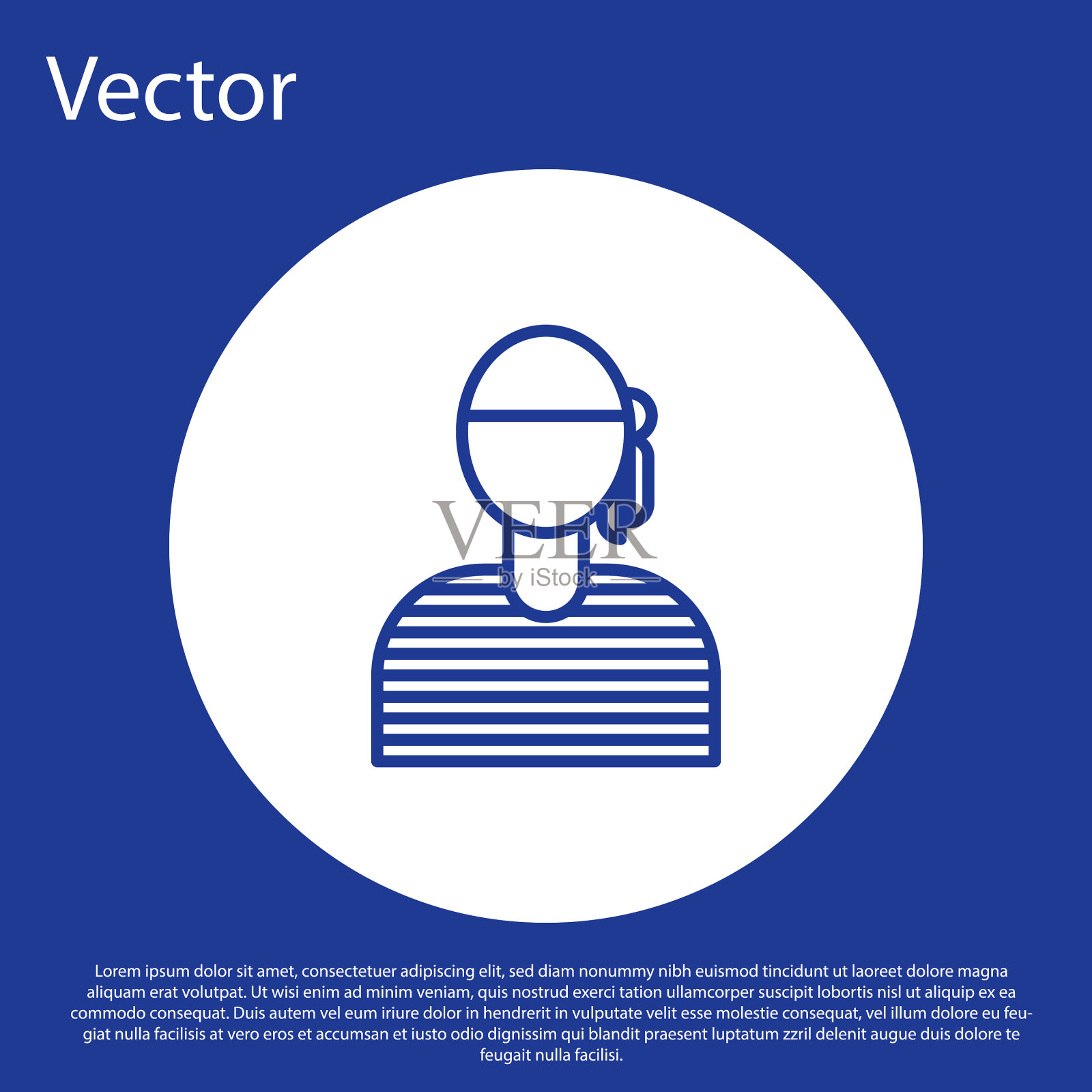 蓝线水手船长图标孤立在蓝色插画图片素材