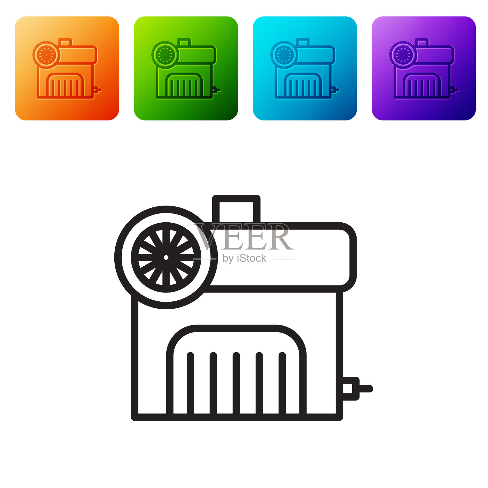 空压机图标隔离在白色的黑线上插画图片素材