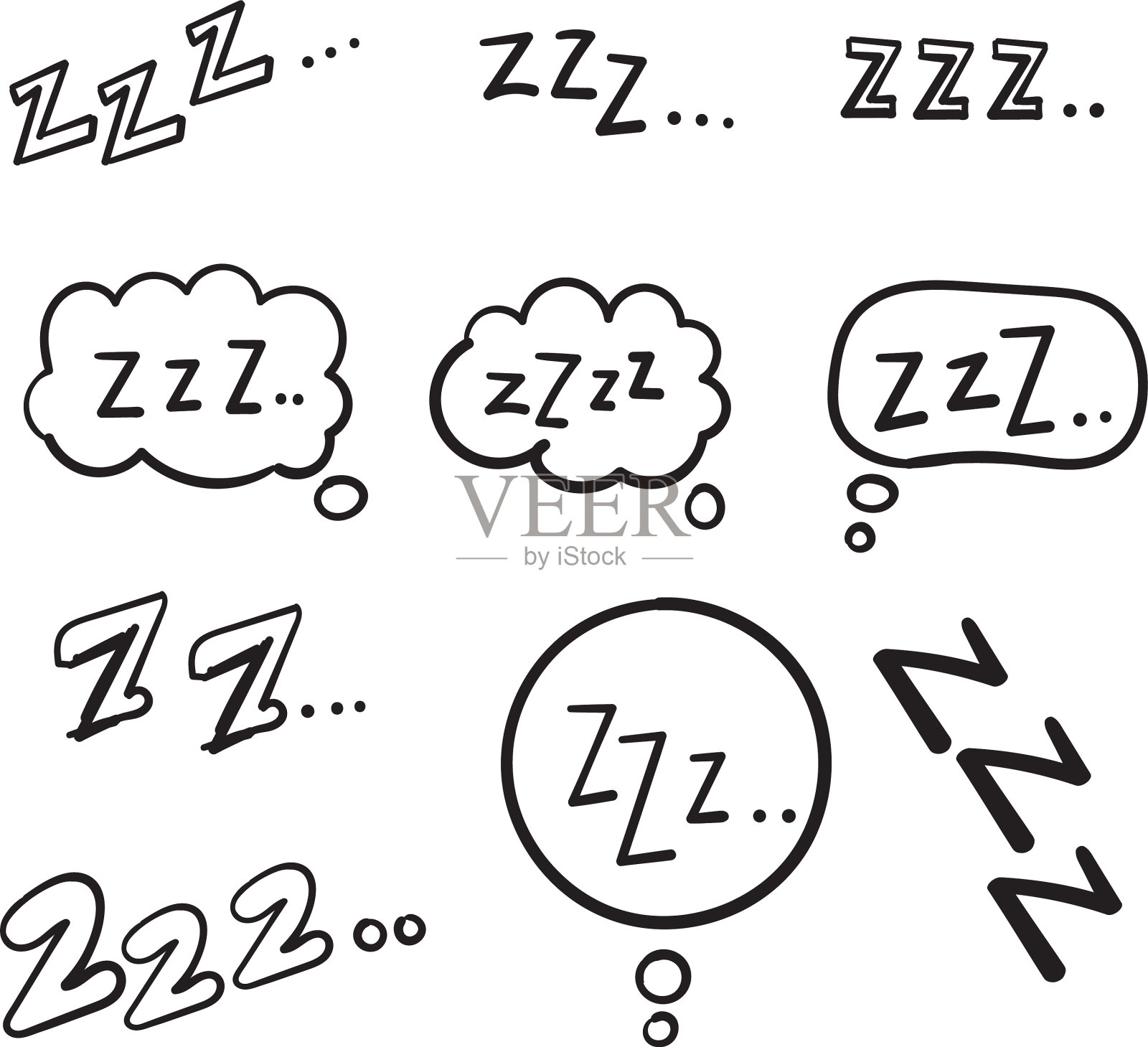 ZZZ睡眠符号与手绘涂鸦风格插画图片素材