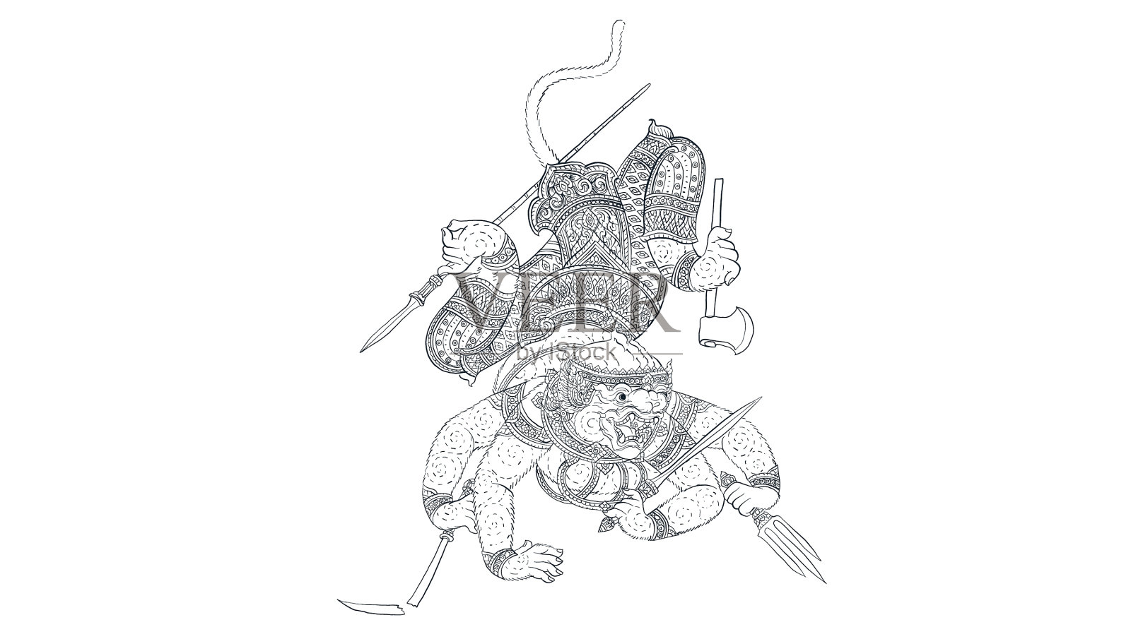 传统的猴子泰国世界寺庙绘画插画图片素材