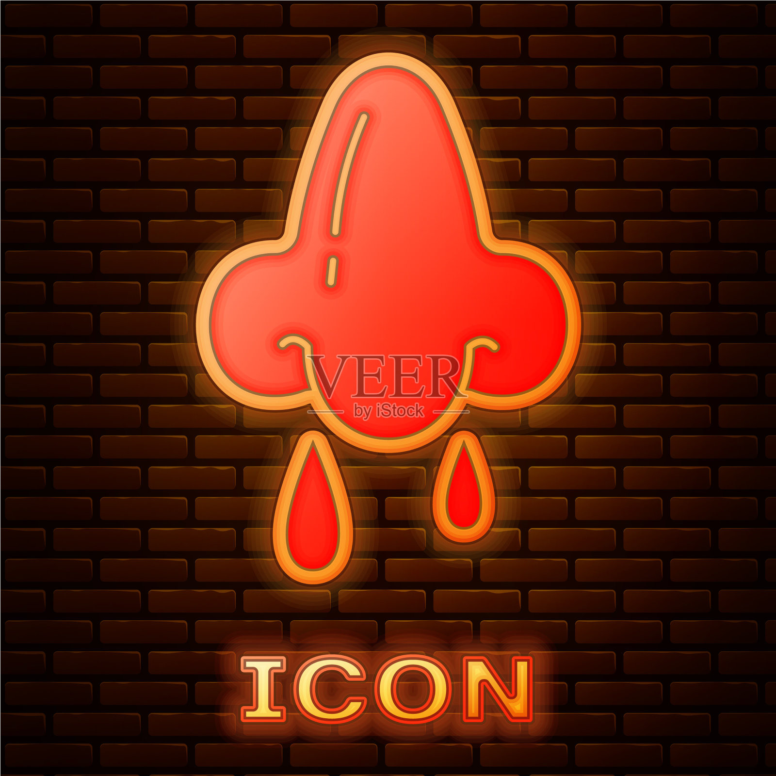 发光的霓虹灯流鼻图标孤立在砖块上图标素材