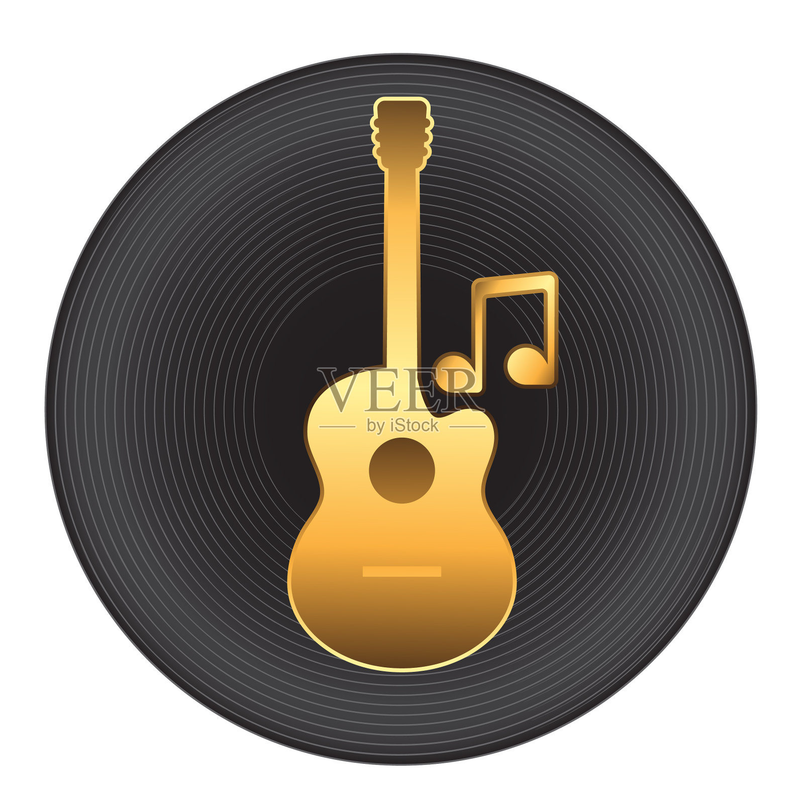 标志吉他音符镀金上孤立插画图片素材