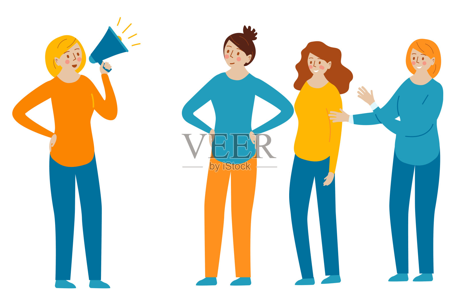 女人在用扩音器说话。女权主义的概念。矢量插图登陆页，模板，ui，网页，商业推广，广告，电话通过喇叭，在线报警插画图片素材