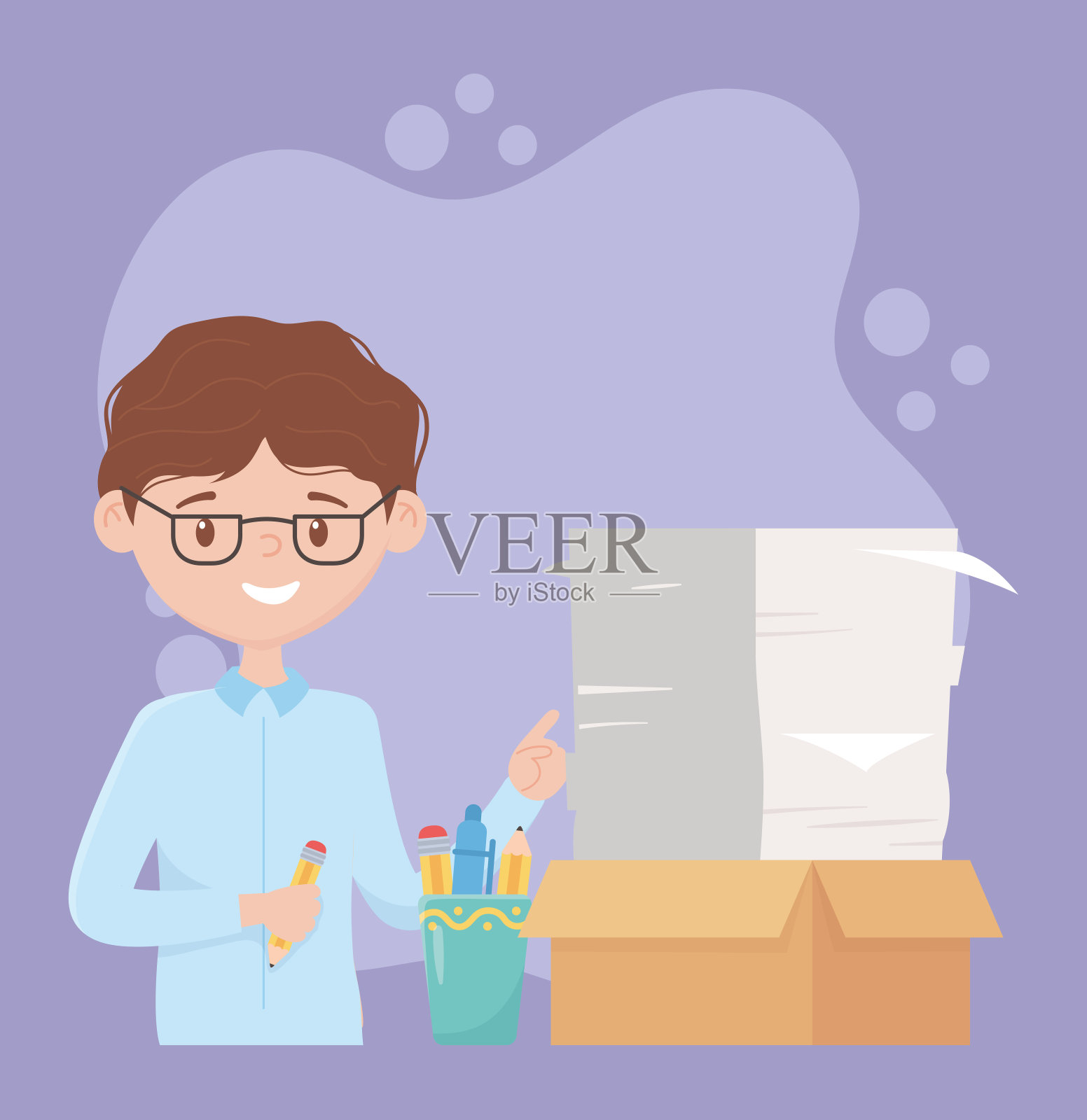 工作压力大，商务人士拿着文件堆在办公室工作插画图片素材