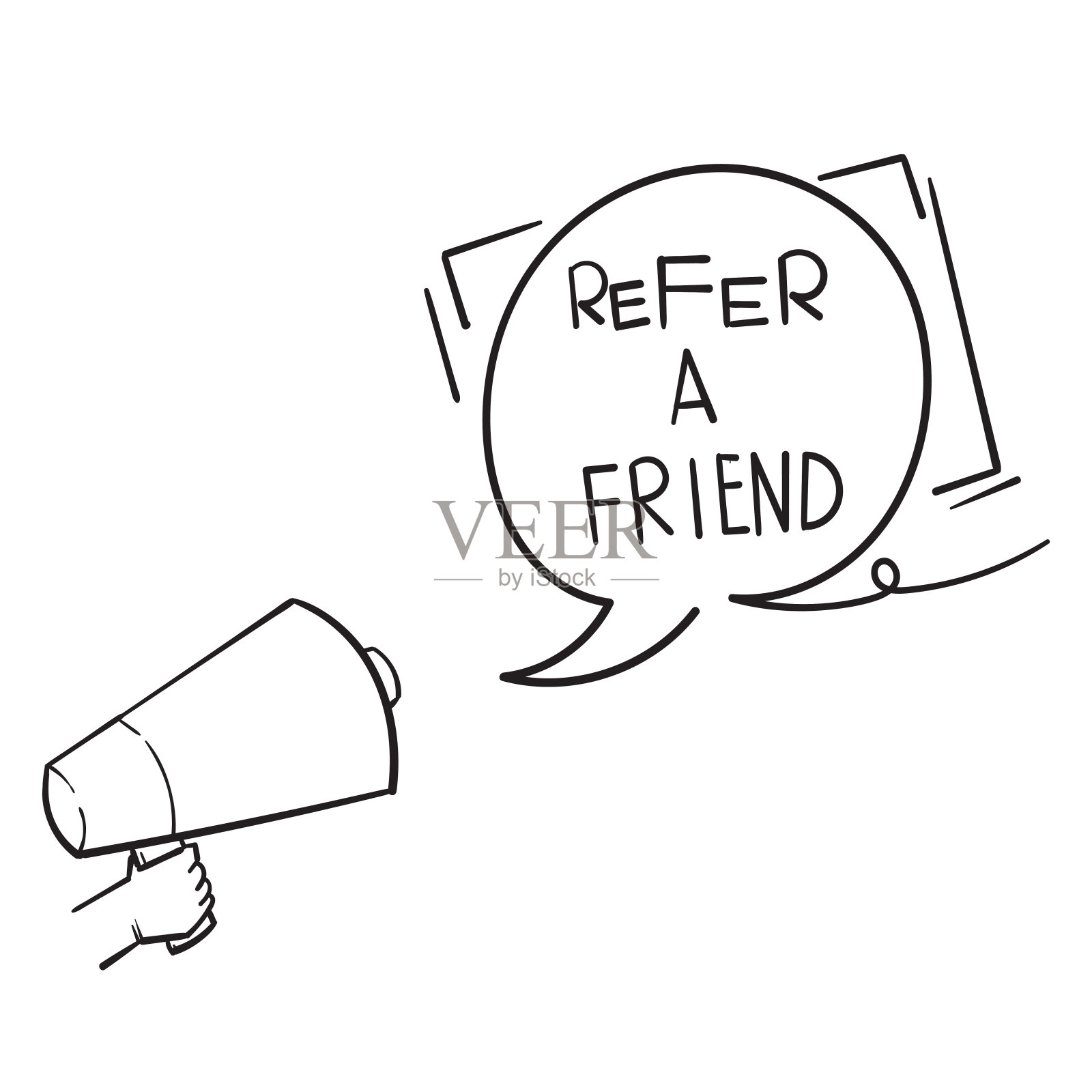 参考朋友的营销设计徽章与扬声器。广告的概念。涂鸦插画图片素材