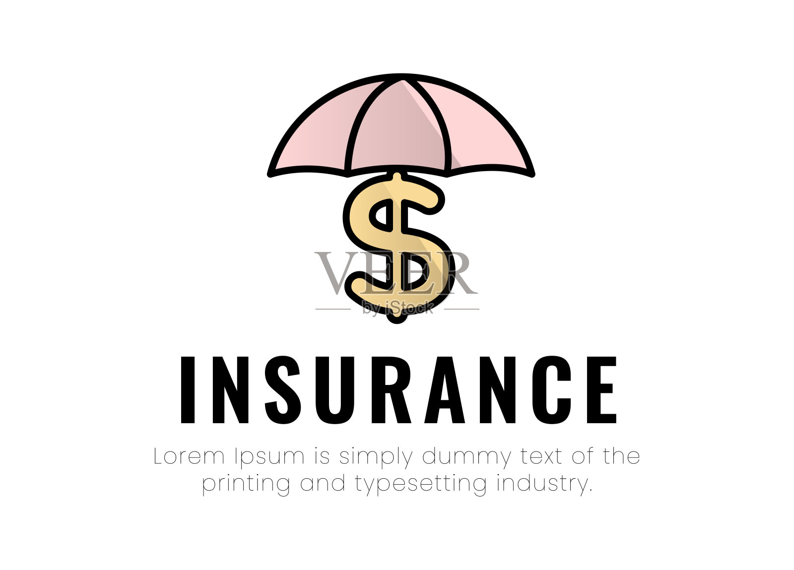 金融服务。标志保险。会徽伞柄上有美元符号，题字保险插画图片素材
